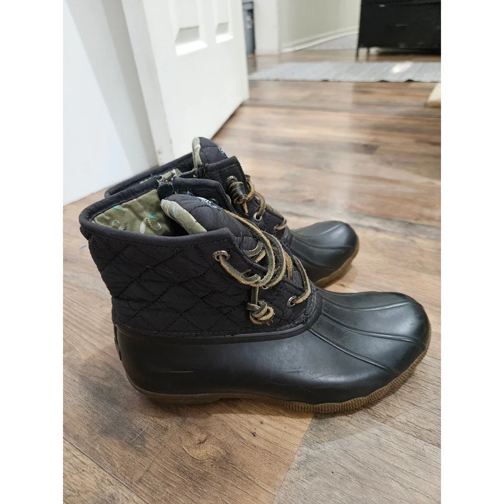 Sperry Saltwater Quilted Duck Boots Black STS94063 Women 7M Waterproof